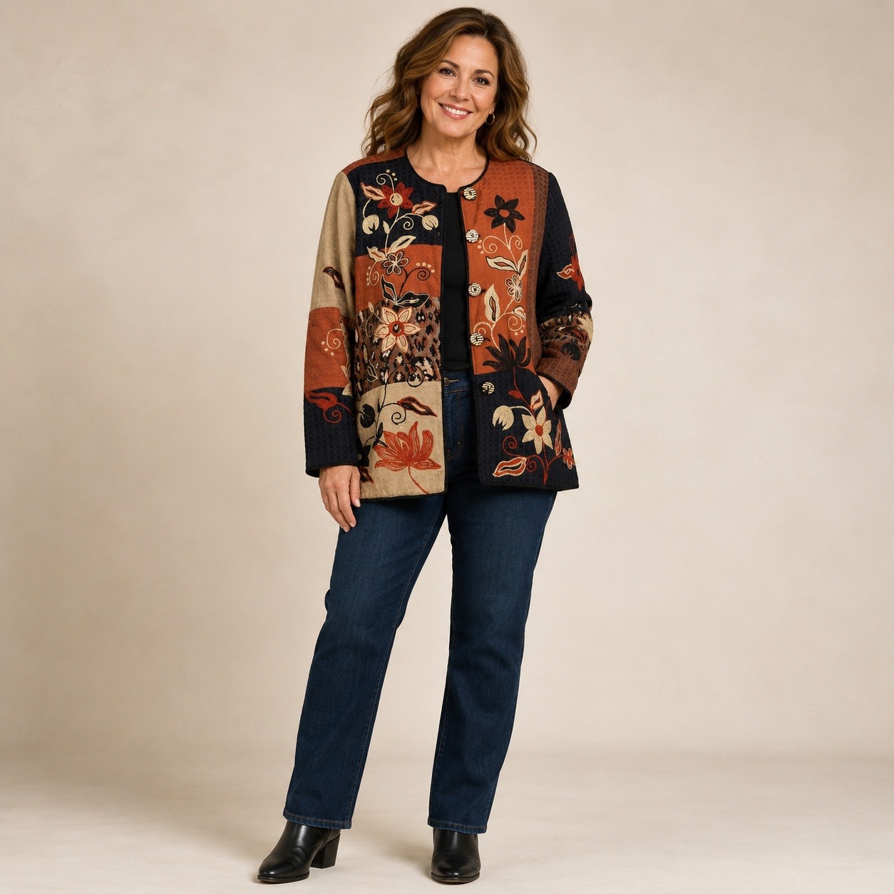Draper's & Damon's Embroidered Patchwork Jacket Women's S Art To Wear Floral
